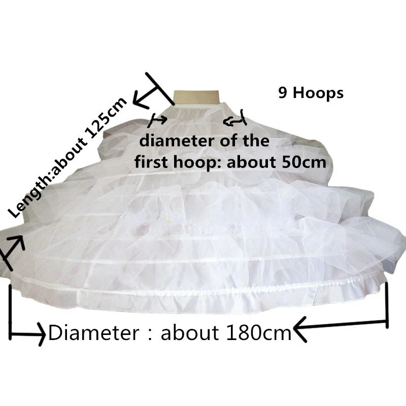 High Quality 9 Hoops Petticoat Underskirt For Super Big Ball Gown Wedding Dress  Bridal Gowns Wedding Accessories Crinoline