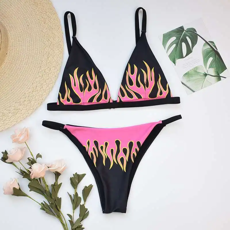 EYUYRYO New Sexy Girl Swimsuit Flame Print Two Piece Bikinis Sets Swimwear 2023 Women Trend Brazilian Micro Tankini Bathing Suit