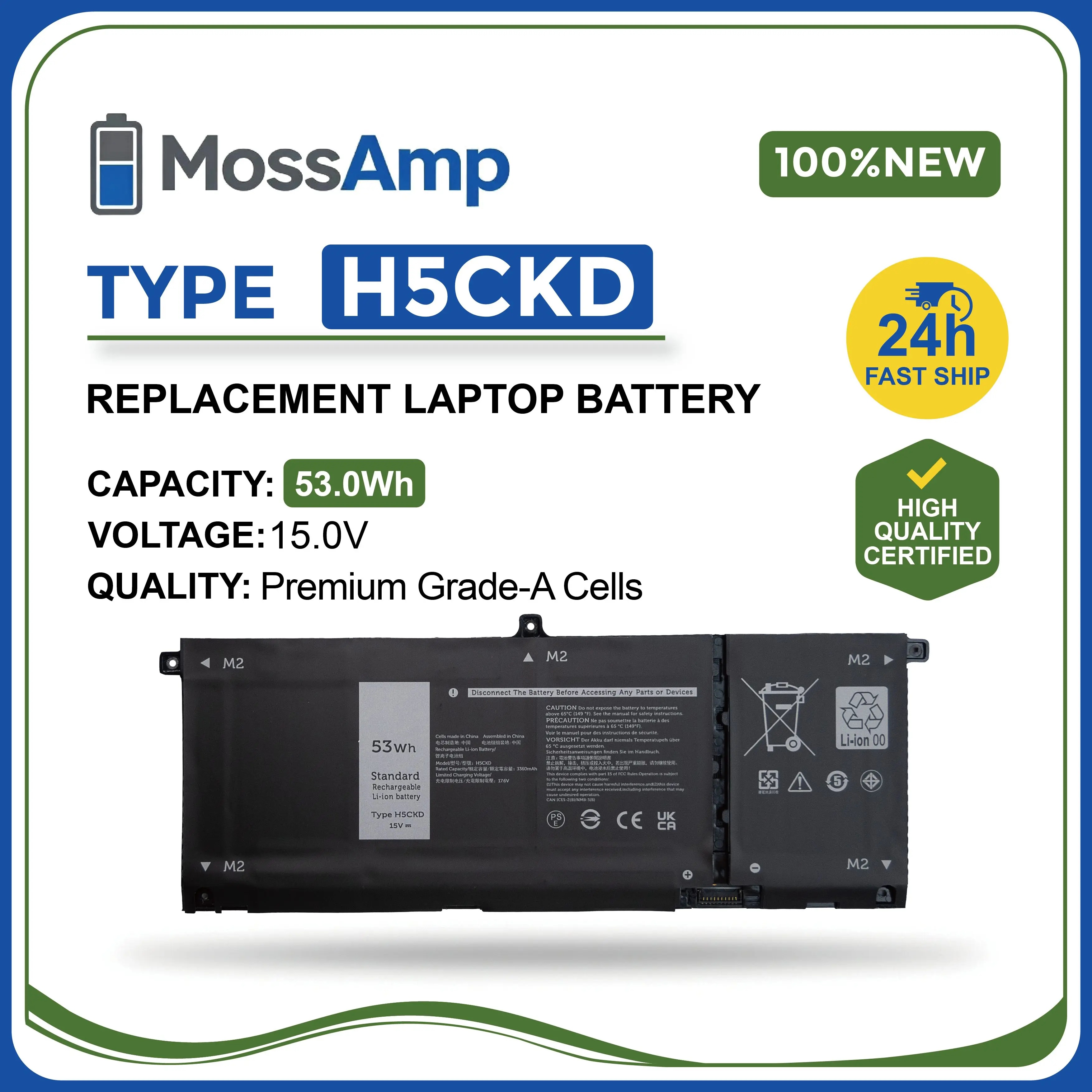 MossAmp H5CKD Laptop Battery for Latitude Vostro Inspiron 3410 3510 5300 5401 5501 5402 5408 5508 5400 7300 7405 7500 2-in-1