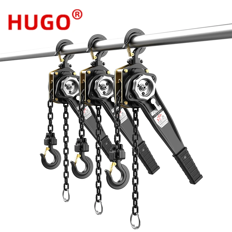 HUGO Hand Wrench Hoist Lifting Machine 0.75/1.5/3/6/9 Ton Manual Operated Chain Hoist Hand Wire Rope Crane Lever Block