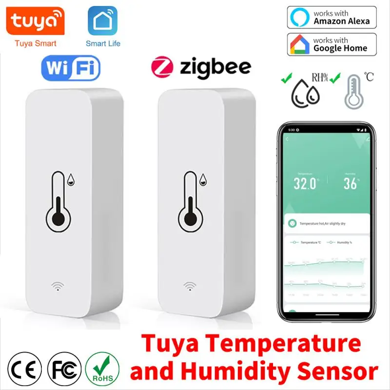 Tuya ZigBee Sensor de Temperatura e Umidade Inteligente, Alimentado por Bateria, Home Security, Trabalhar com Alexa, Google Home