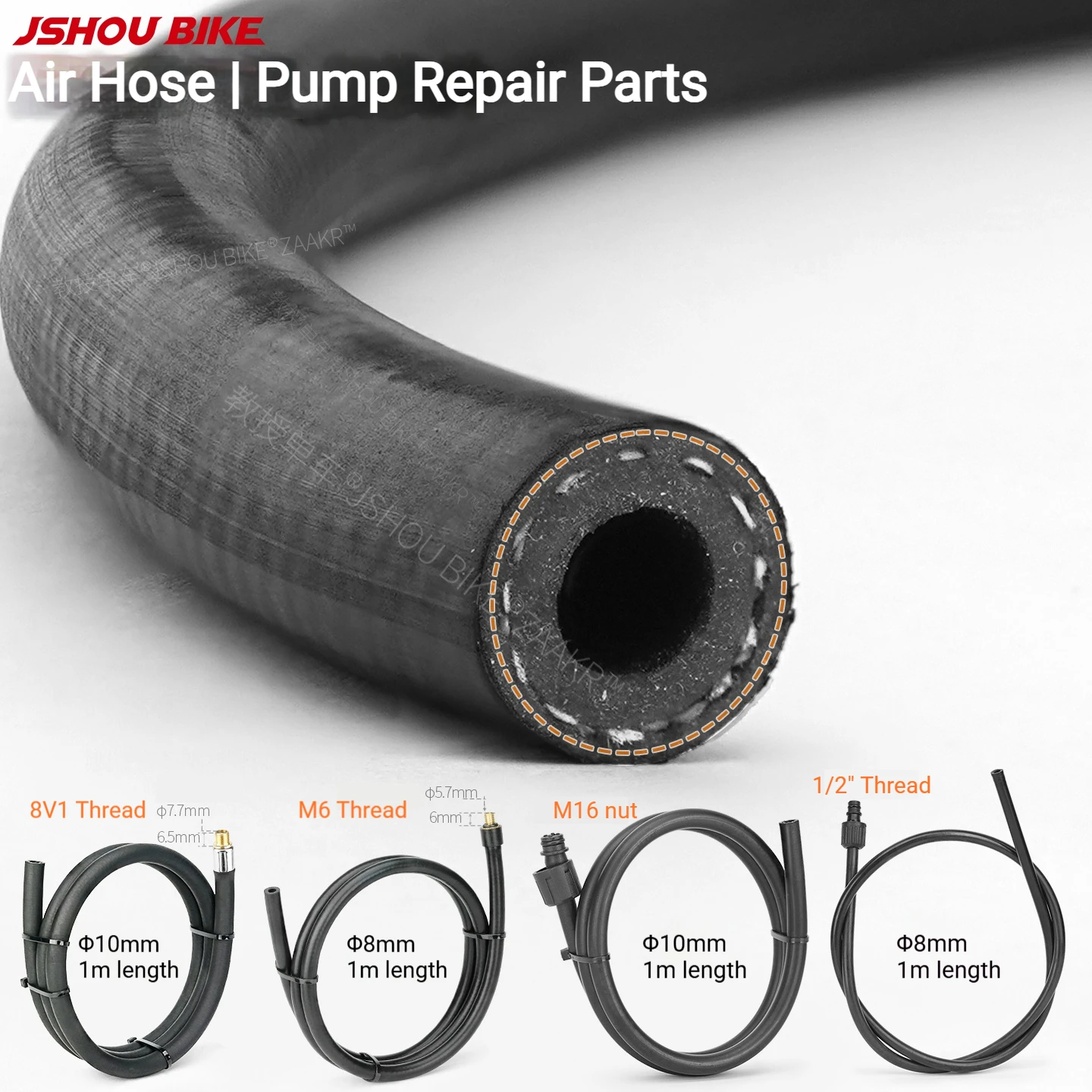 JSHOUBIKE High Pressure Extended Inflation Hose, Pump Repair Replacement Parts, OD8mm/10mm, Fits Manual & Electric Bike Pumps