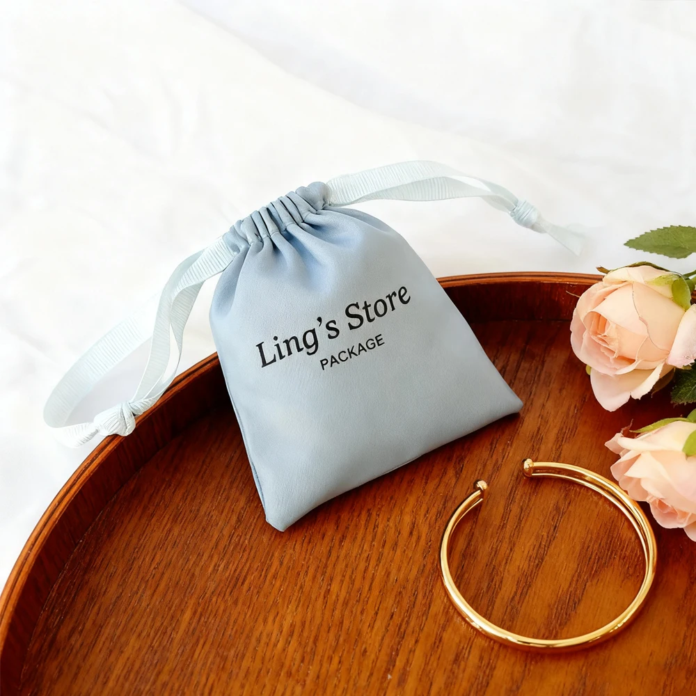 

100pcs Custom Logo Jewelry Gift Bag Silk Drawstring Gift Pouch Satin Wedding Candy Travel Cosmetic Earrings Ring Packaging Pouch