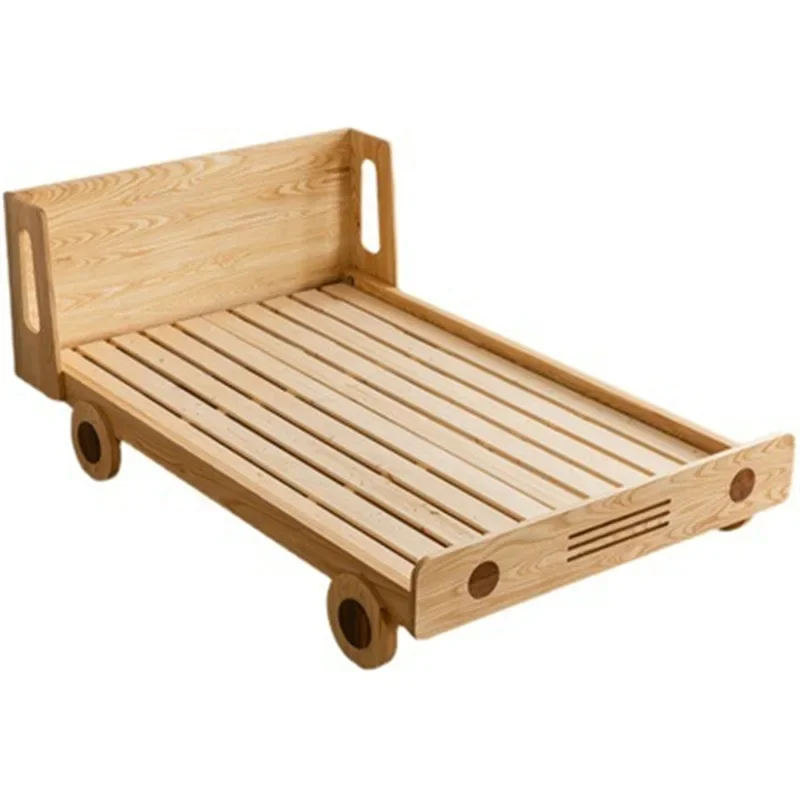 

Nordic all solid wood cartoon children's boy car bed single light luxury bedroom teenager soft