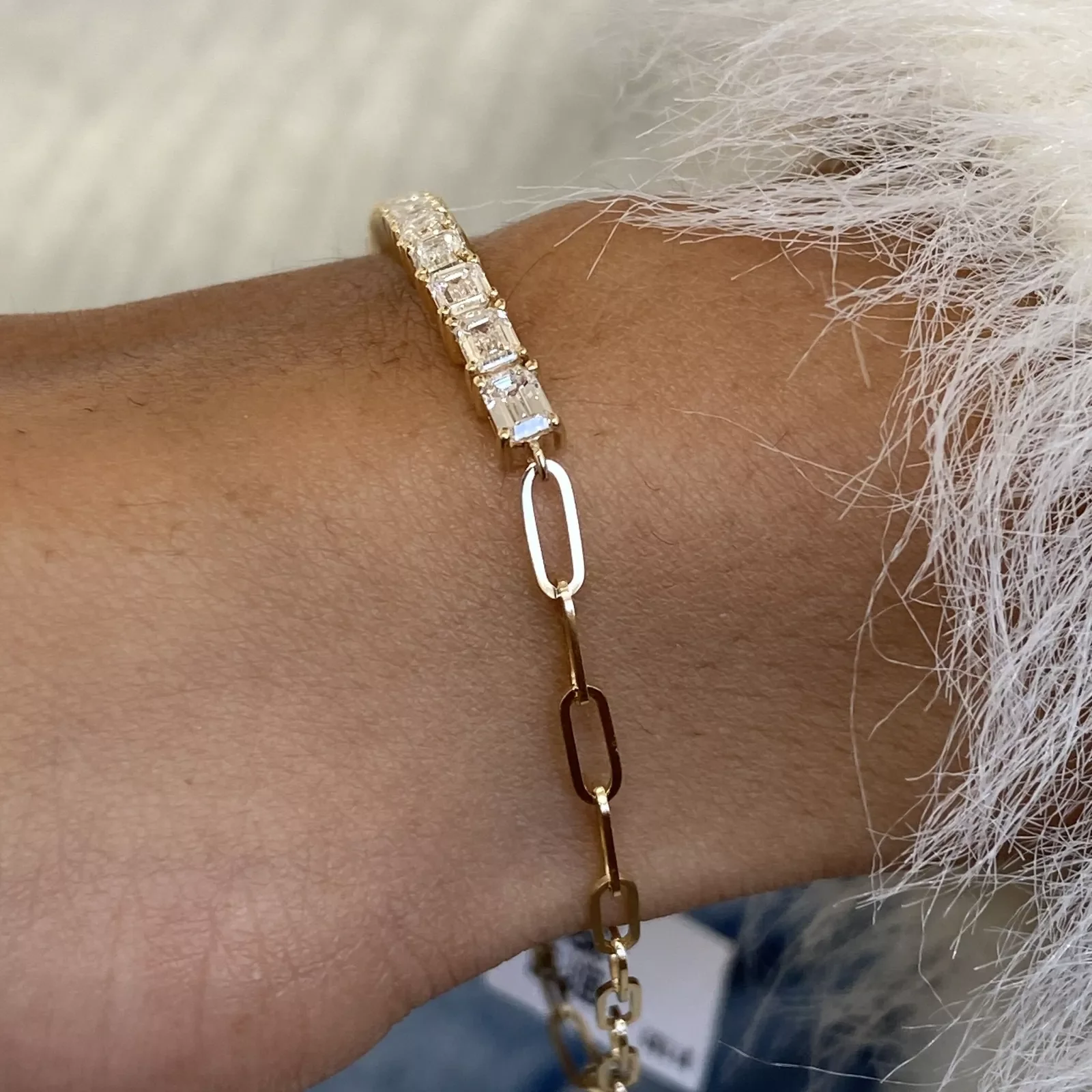 14K Yellow Gold Chain Bracelet Emerald Cut CVD HPHT Lab-Created Diamond 14pcs 1.79ctw EF Color VS-VVS Wedding Bracelet For Women