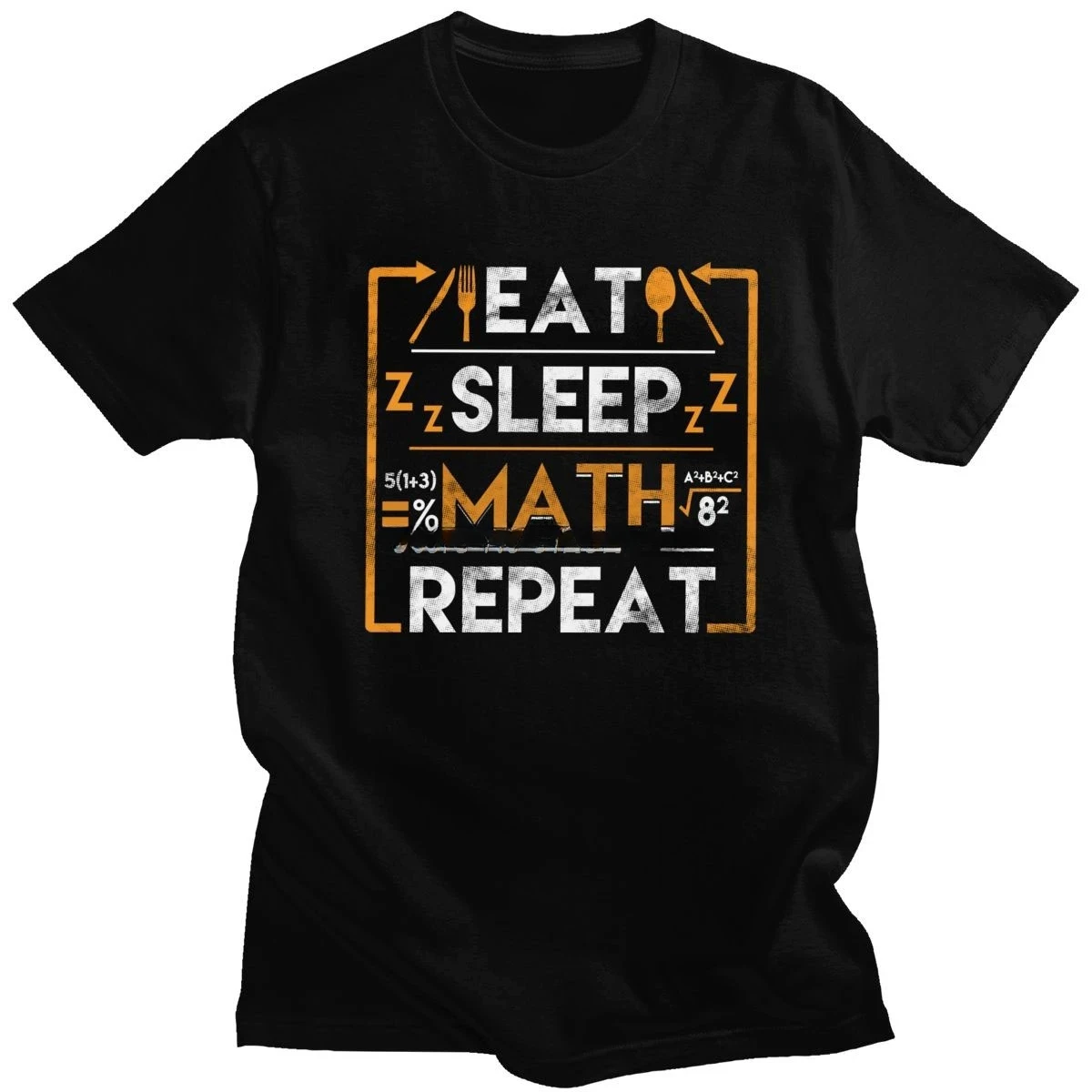 heavyweight Funny Eat Sleep Math Repeat Short Sleeve Cotton T-shirt O-neck Casual Shirt Mathematical Mathematics Tee Tops Gift