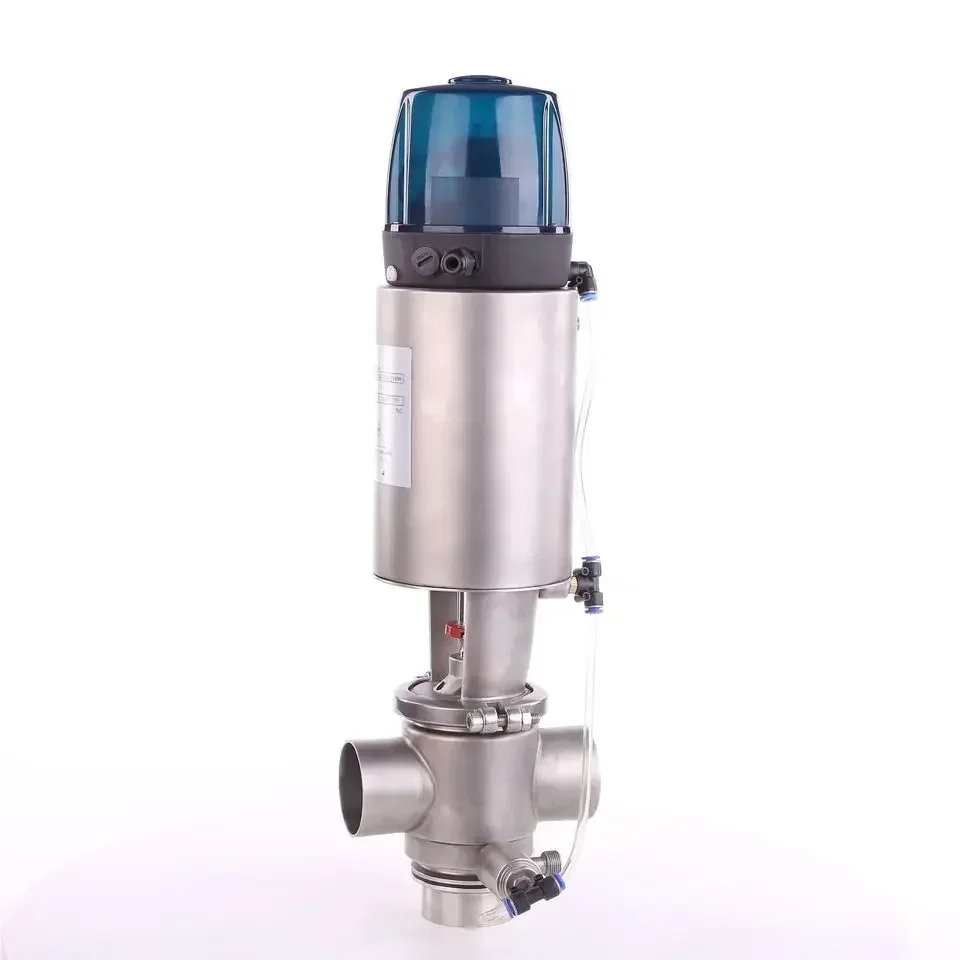 

Sanitary DN40 3 way reversing valve pneumatic double seat Unique Mixproof valves without contamination