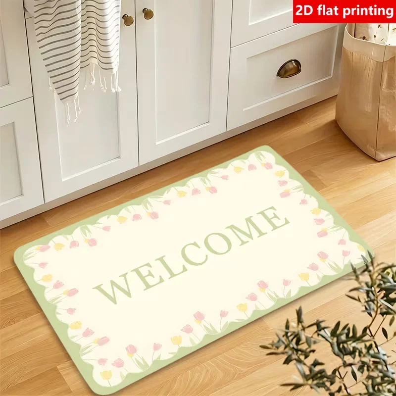 Olive Green Welcome Hand Drawn Heart Doormat Non Slip Entry Rug Minimal Lettering Soft Floor Mat Entryway Bedroom Home Decor
