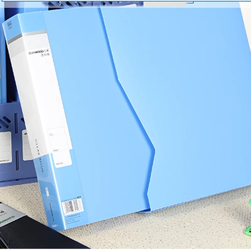 SUNWOOD A4 Livro de exibição de 60 bolsos, pasta organizadora de arquivos de documentos transparente, azul, F60AK