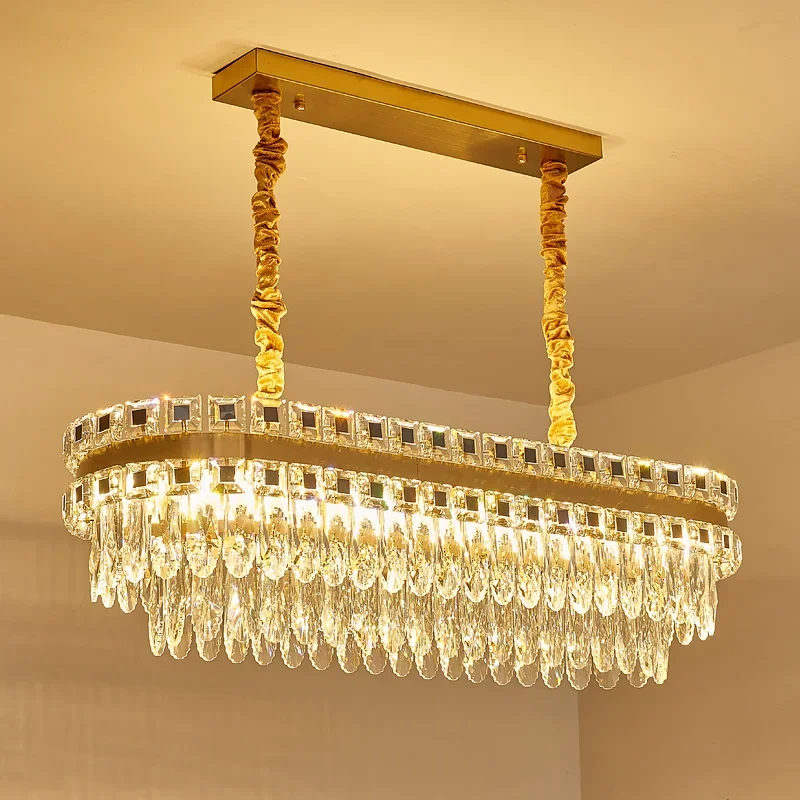 Modern Gold Crystal Chandelier Lighting Round Chandeliers Bedroom Rectangle LED Kitchen Island Lamps Cristal Lustre AC110V220V