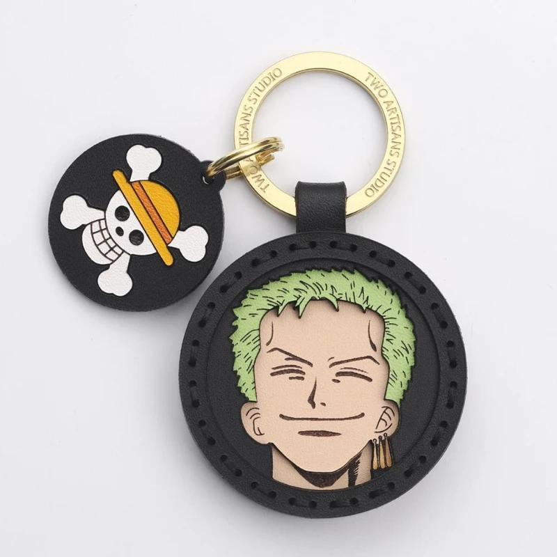 

One Piece Roronoa Zoro Cartoon Cute Leather Car Keychain Creative Handmade Bag Charm Accessories Anime Merchandise Gift