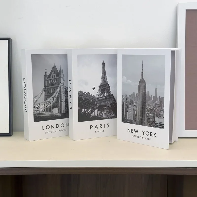 Simple Fake Books for Decoration Coffee Table Modern Home Decoration Book Box Remote Control Storage Box Paris London New York