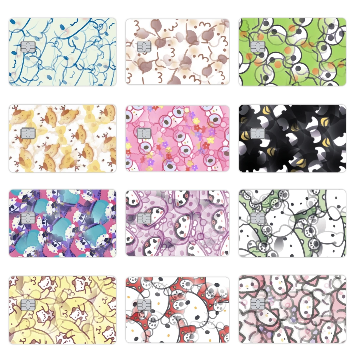 

Креативные наклейки Kawaii Pochacco Kuromi My Melody для кредитных и дебетовых карт (маленькие и большие, без чипа), милые аниме-мультяшные пленочные наклейки-скины