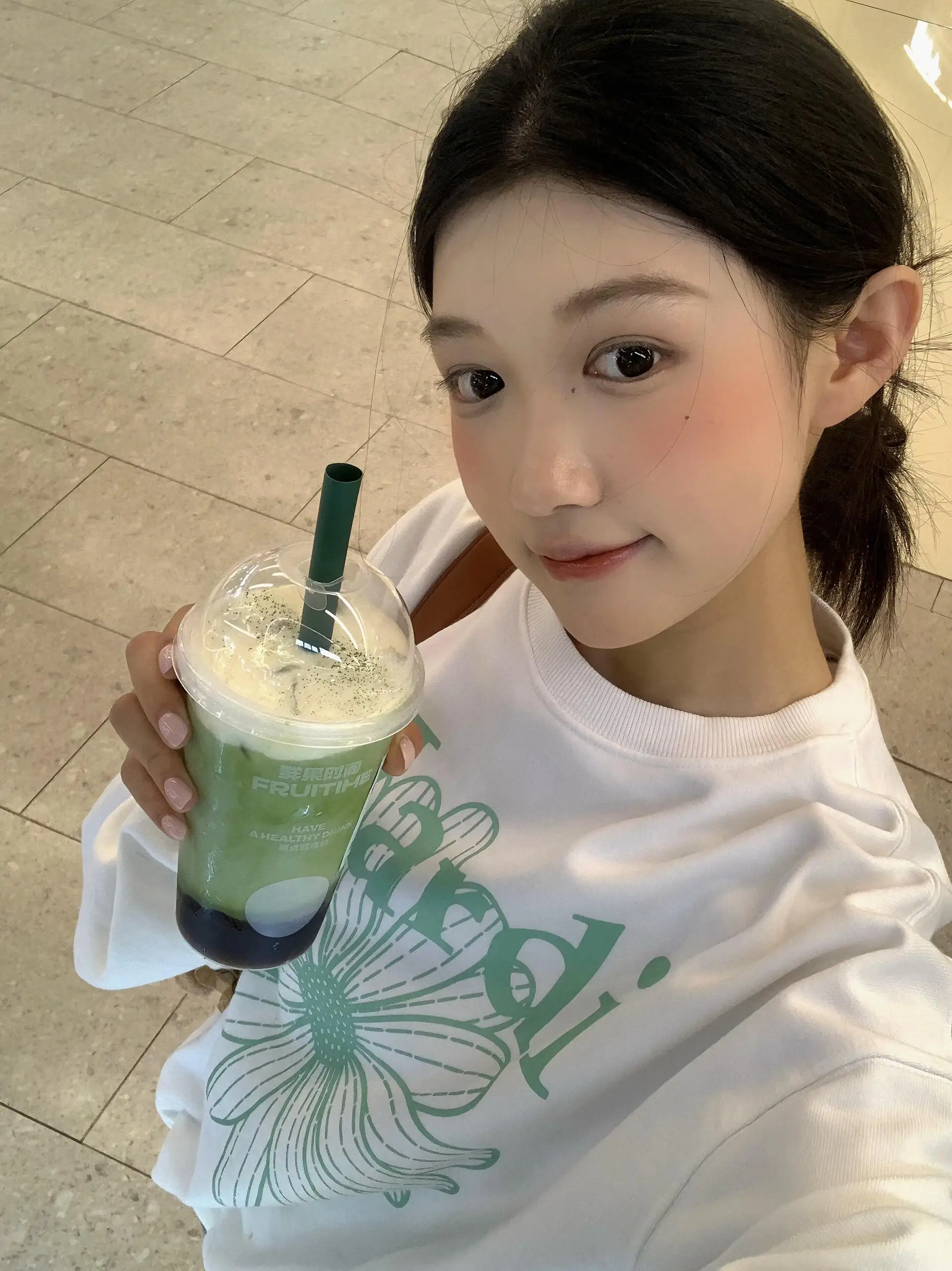 Sweat-shirt Chic coréen pour femmes, doublé, ample, rond, imprimé marguerite, haut polyvalent, décontracté, vêtements toute la journée, début d'automne