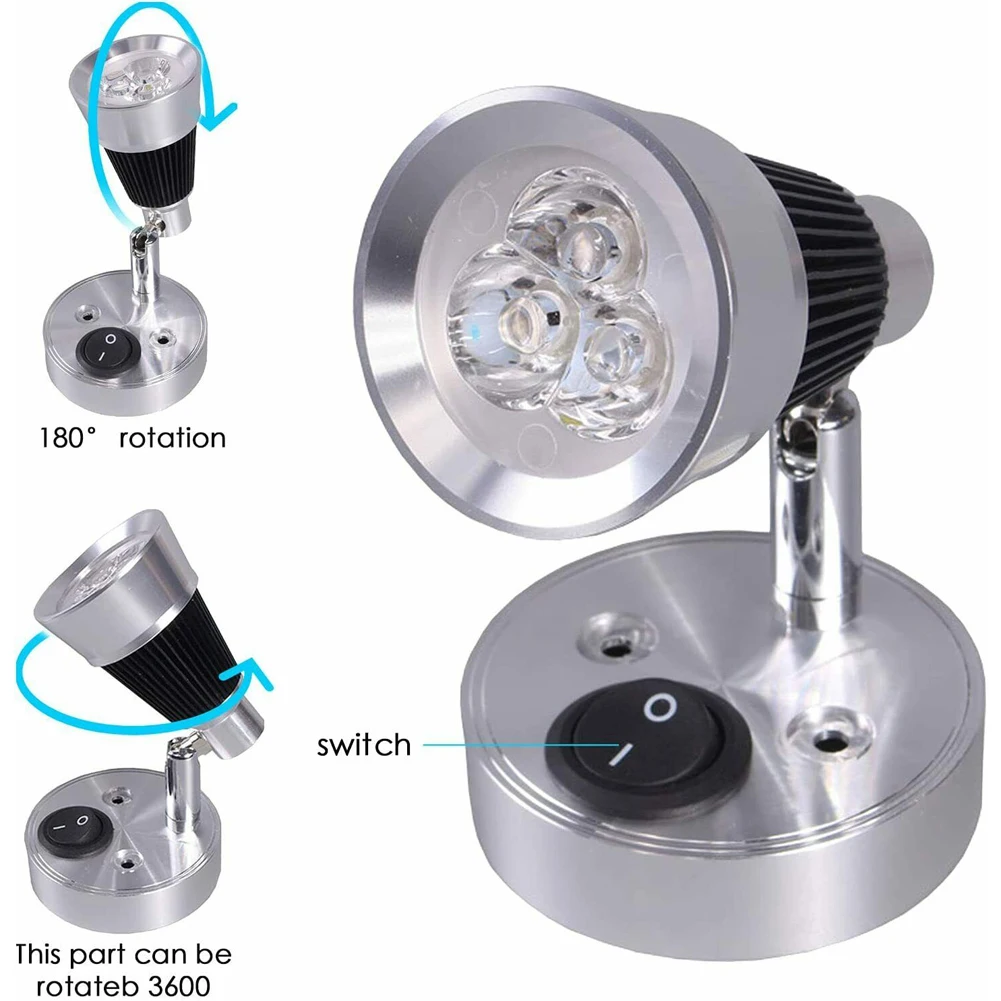 2 pz DC12V 3W 3000K luce di lettura a LED bianca calda RV lampada da comodino da parete da campeggio rimorchio casa Caravan illuminazione barca