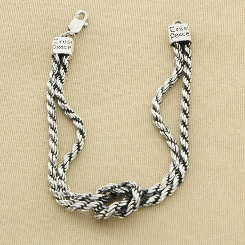 Sterling silver concentric knot hemp rope bracelet men and women's personality Thai silver small accessories Handmade China-Chic