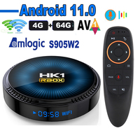 HK1 RBOX W2 Android 11 TV Box Amlogic S905W2 2.4G 5G Dual Wifi BT 3D H.265 4K HDR 16GB 32GB 64GB