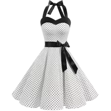 Chic Vintage Homecoming Dresses Halter Polka Dot Print - White