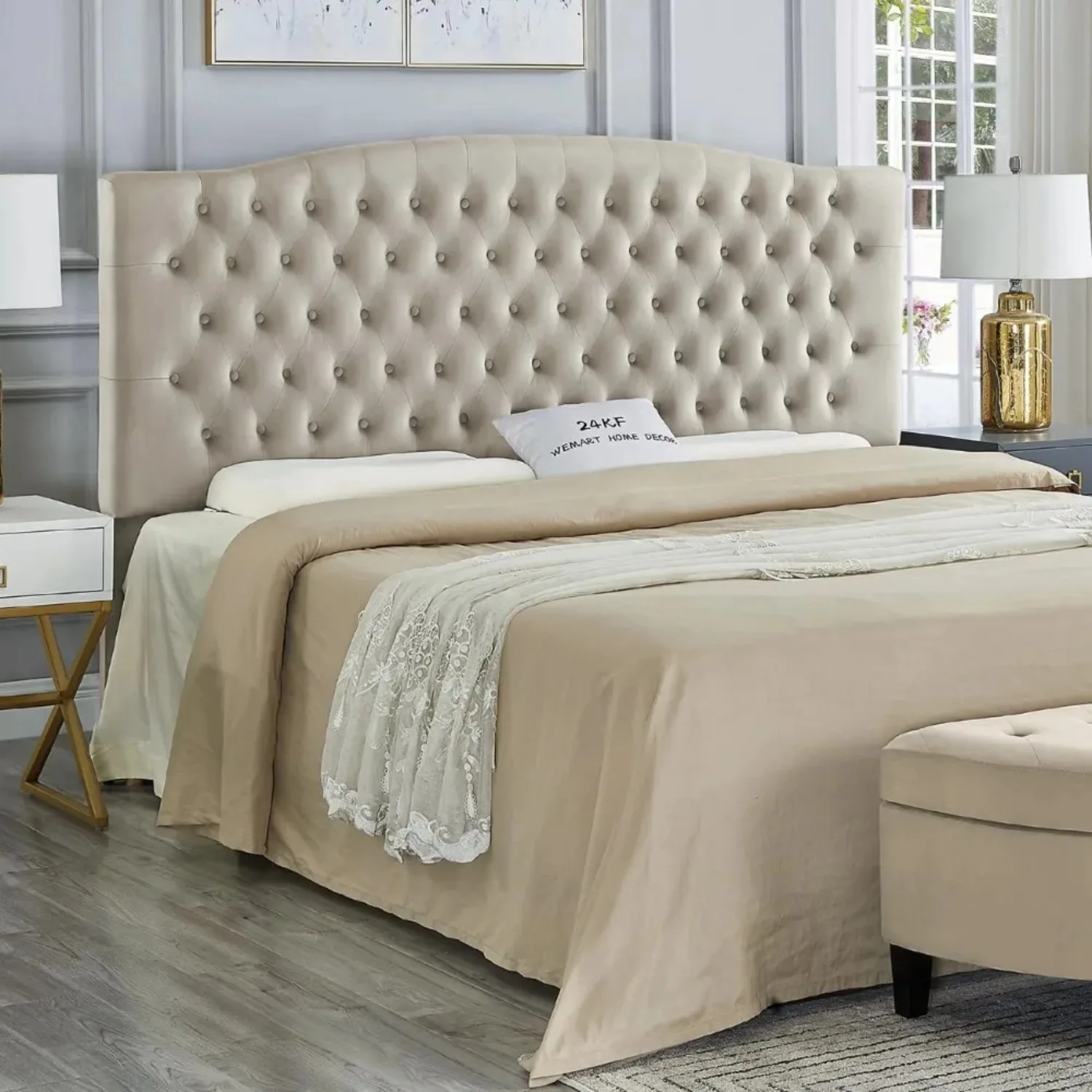 Velvet Upholstered Tufted Button King Headboard and Comfortable Fashional Padded King/California King Size headboard-Taupe