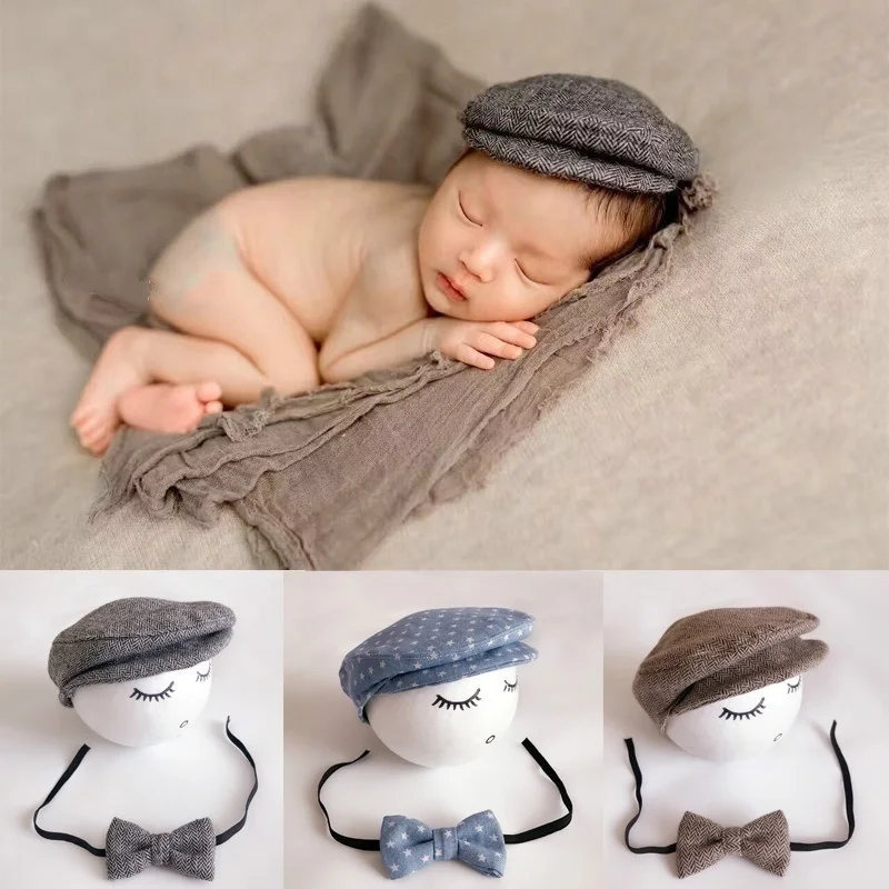 

Concise Design Newborn Photo Prop Baby Boys Beret Hat + Bow Tie Set Newborn Newborn Photography Props Gentleman Cap Photo Outfit