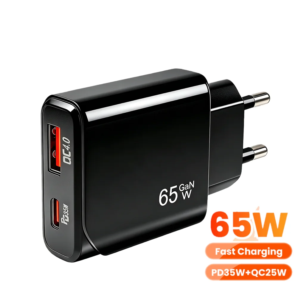 65W USB Type C Fast Charging Mobile Phone Charger PD35W QC3.0 Super Charge GaN Charger for Iphone 17 16 Samsung Xiaomi Huawei
