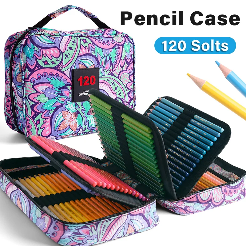 1pc 120 Slots Colored Pencil Case,Twill Oxford Pencil Holder Bag Zipper Closure Organizer Multilayer Holder for Pens,Makers
