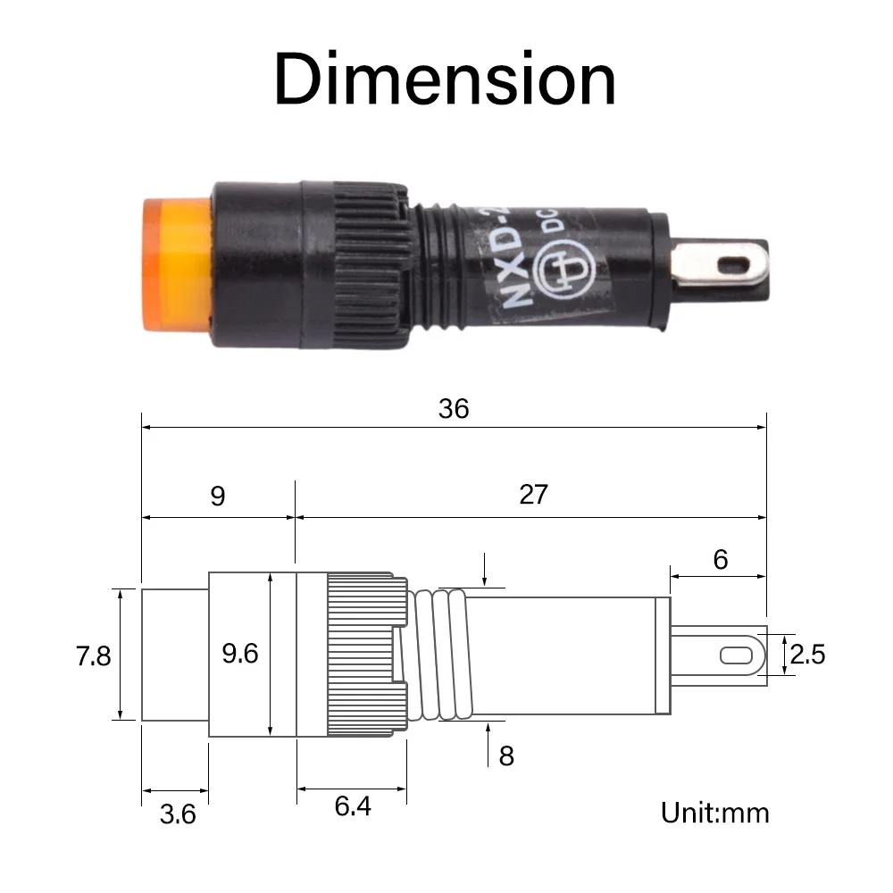 Picture 7: 10pcs 8mm Plastic LED Indicator Light NXD-215 12V 24V 110V 220V AC DC LED Red Green Blue Amber White Pilot Lamp Signal Lights