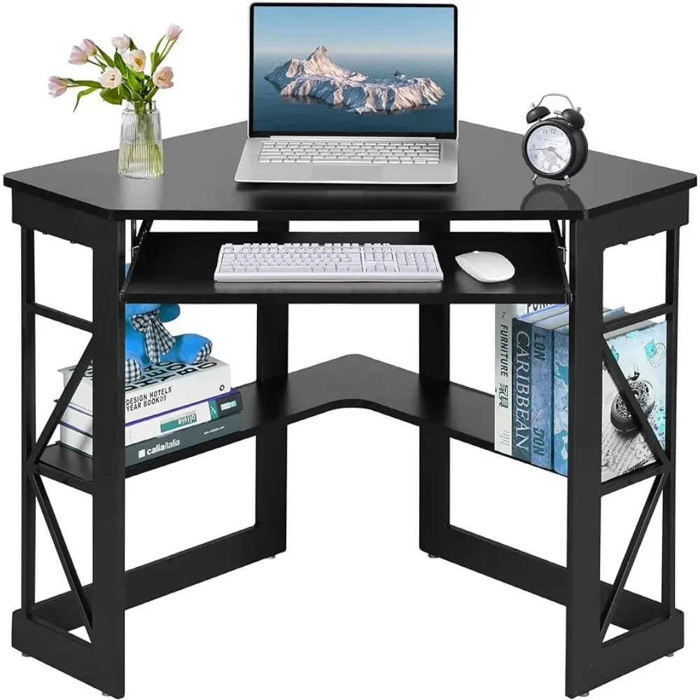 

Corner Desk 41 X 30 Inches With Smooth Keyboard & Storage Shelves for Home Office Workstation Headboards Black Freight Free Hall