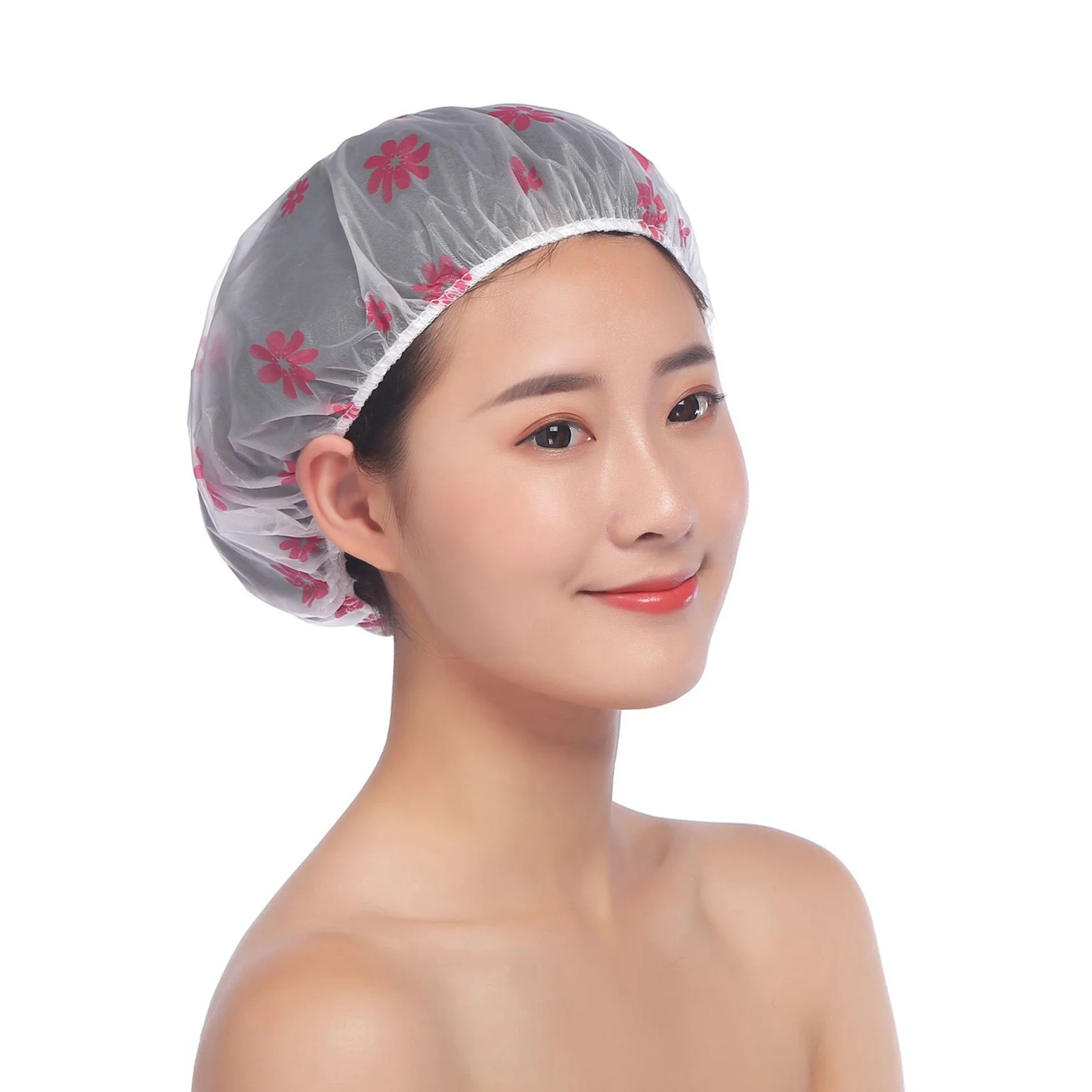 HLZS-20Pcs Waterproof Shower Cap Point Bath Hair Cover Elastic Bath Hat Bathing Cap For Women Bathroom Reusable Shower Hat
