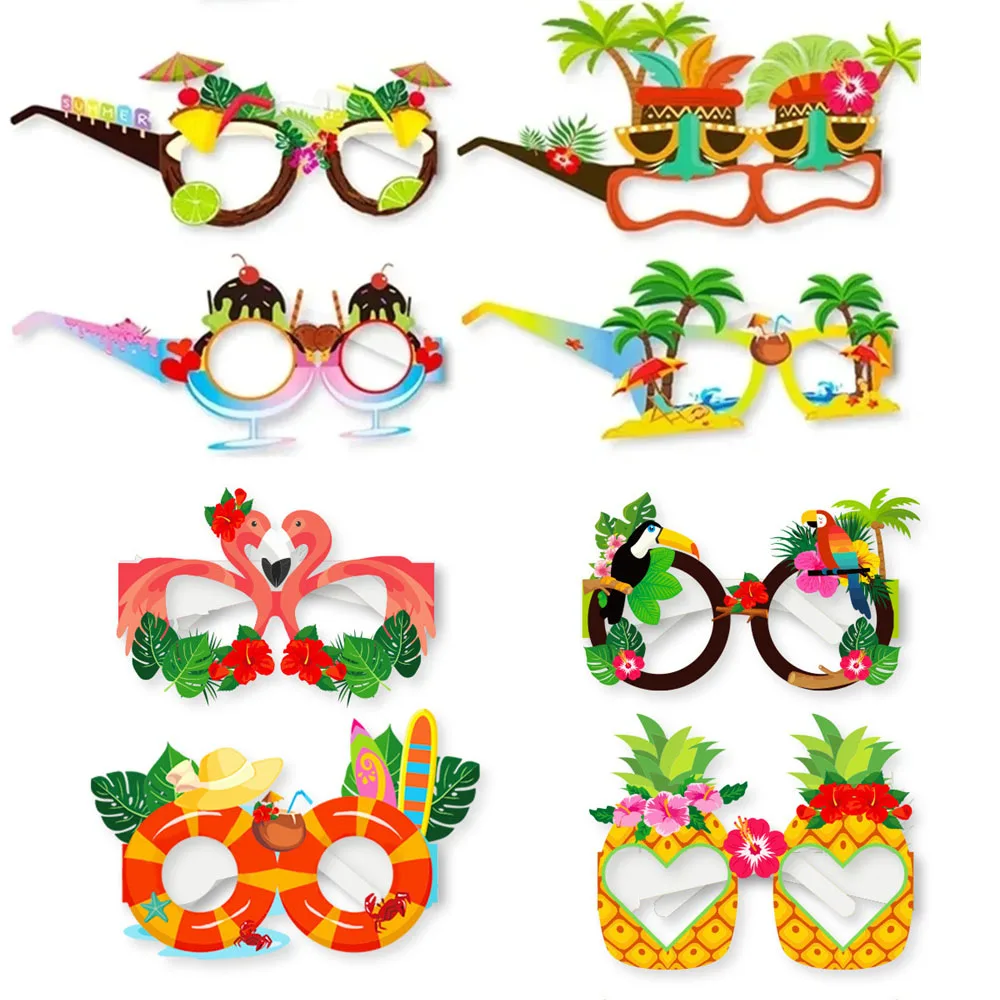 8Pcs Hawaii Photo Prop Glasses Hawaiian Flamingo Pineapple Funny Glasses Summer Beach Birthday Party Tropical Party Supplies