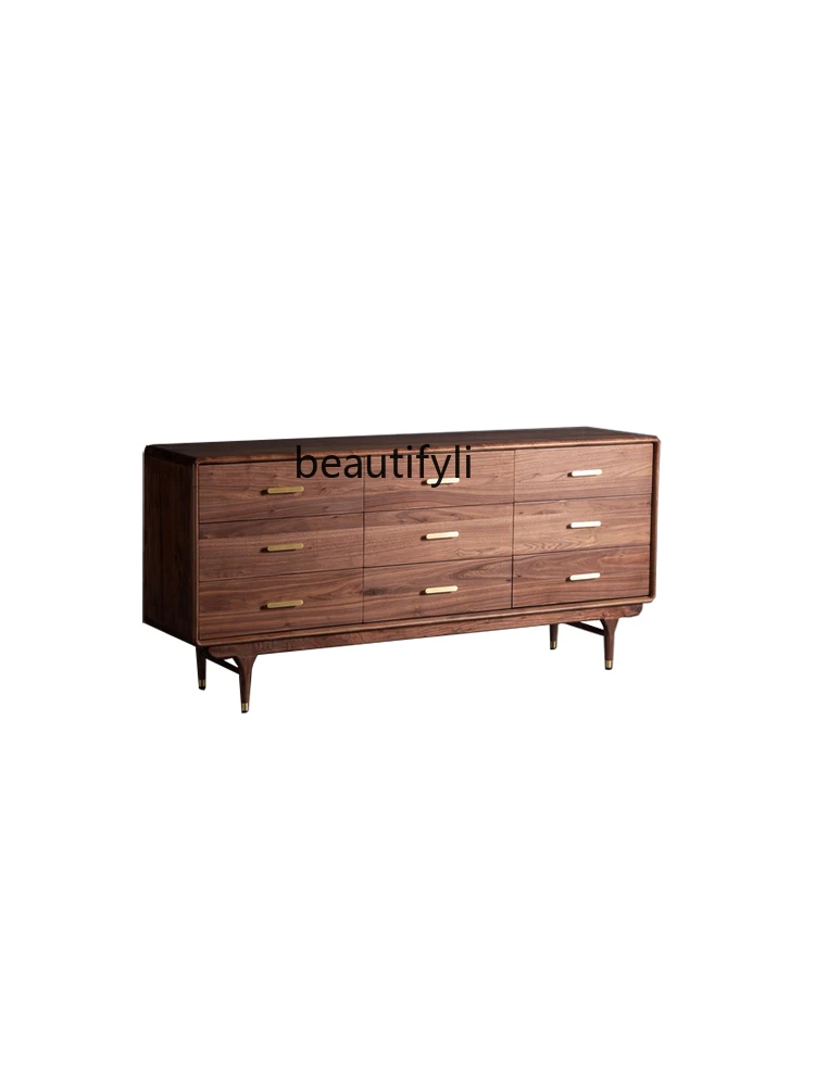 

North American black walnut solid wood nine-drawer cabinet bedroom sideboard Nordic bedside storage wall storage cabinet