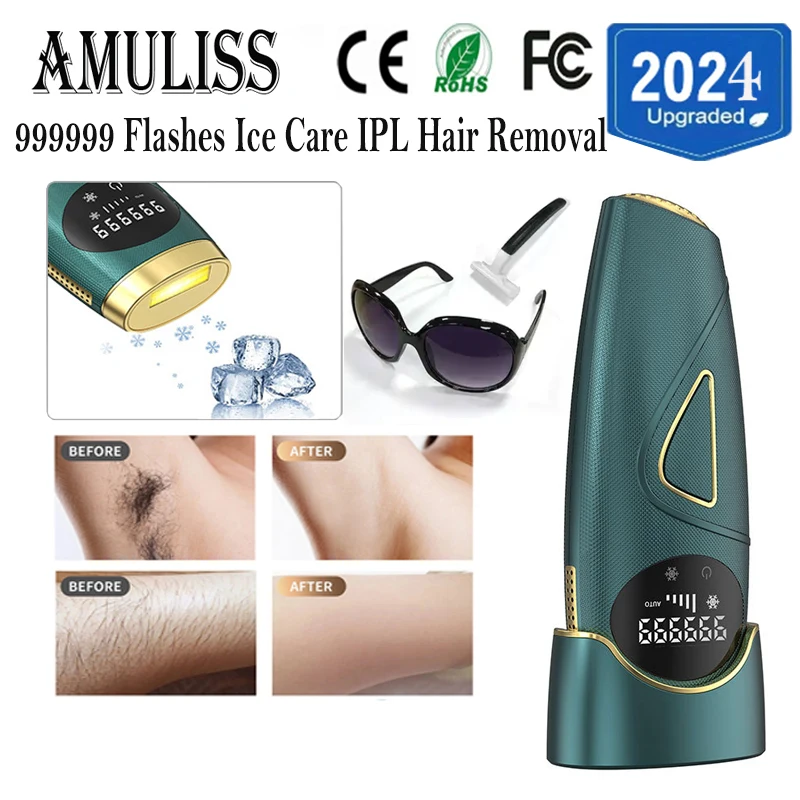 Amuliss Hair removal IPL Depilator Pulses Permanent Laser Epilator Painless  Bikini face and body machine home-appliance Devices