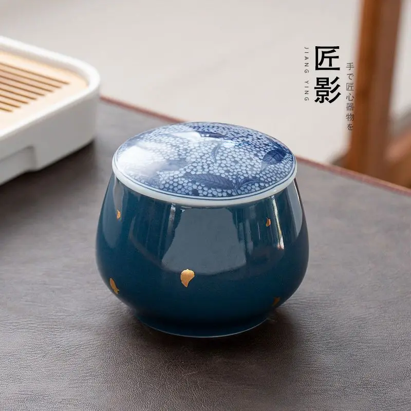 Modern Blue and White Porcelain Lid Ceramic Sealed Tea Canister Moisture-proof Coffee Bean Candy Jar Storage Box Food Container