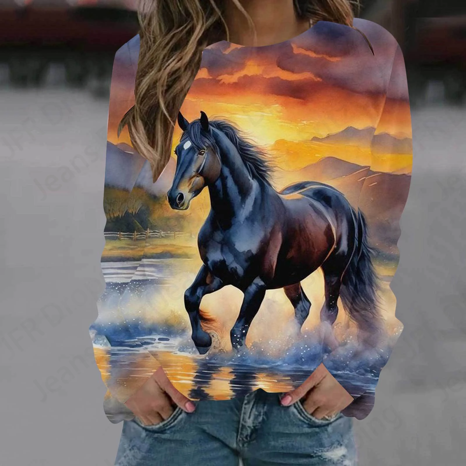 

Animal Horse 3d Print Hoodies Women Fashion Oversized Hoodie Crewneck Casual Sweatshirt Girls Coat Women Sweats Girl Clothes Y2k