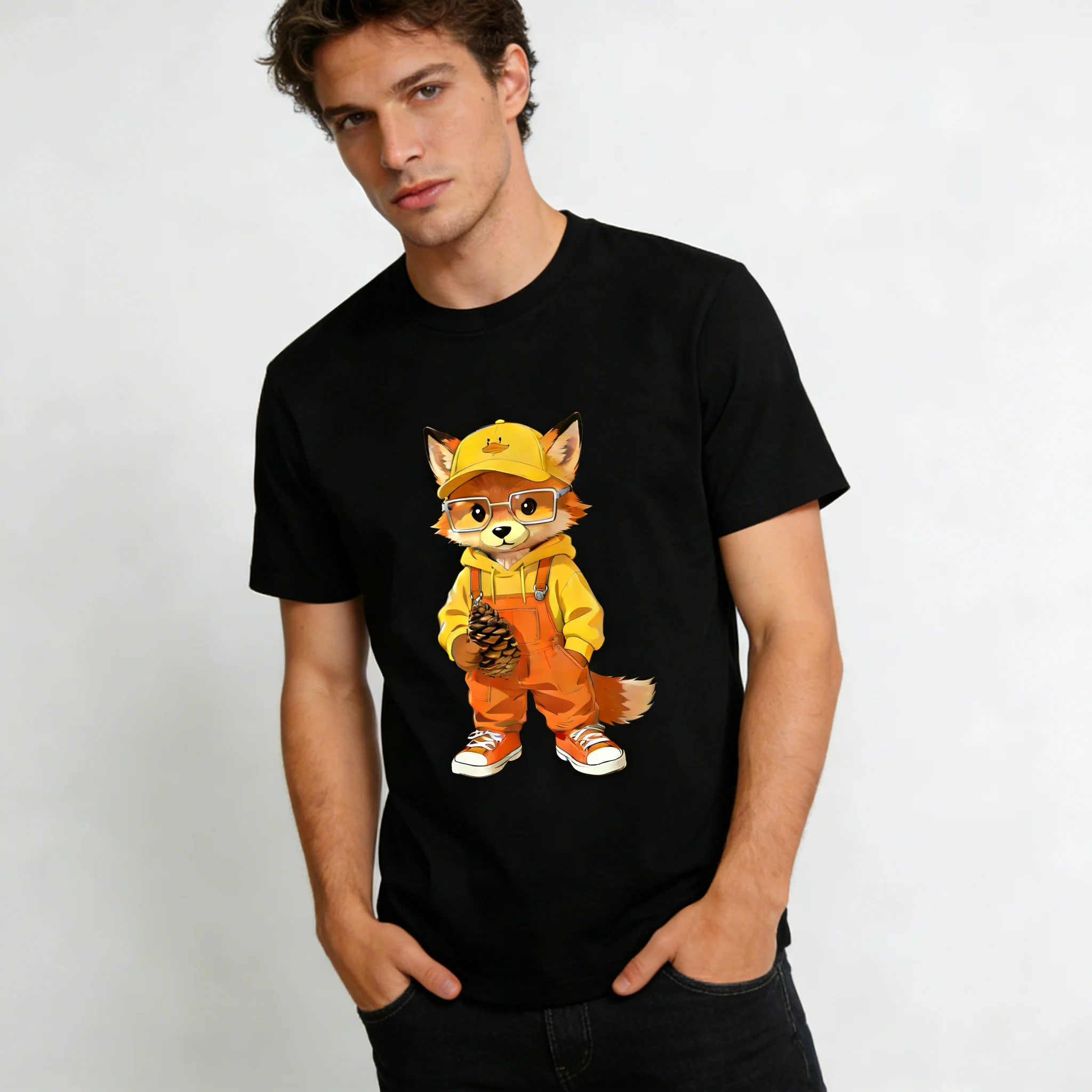 

Мужская футболка с коротким рукавом Zagros Custom по вашему дизайну, с принтом милой лисы, оверсайз, уличный стиль, дышащий хлопок