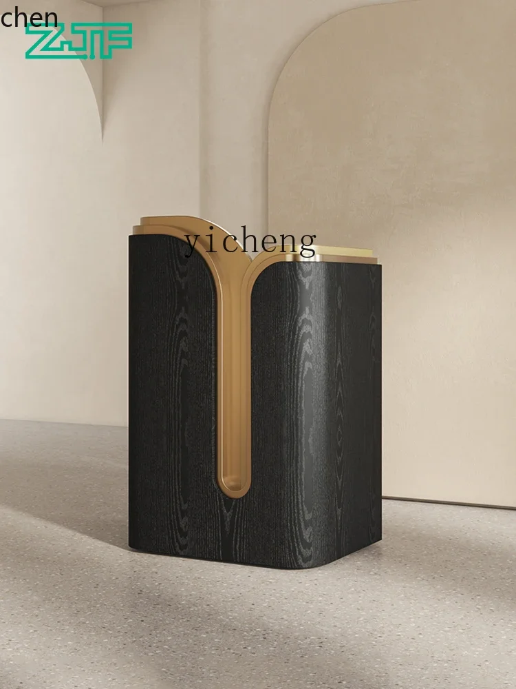 HYS- Welcome desk at the entrance of high-end restaurant Reception desk Black wood grain cashier information desk