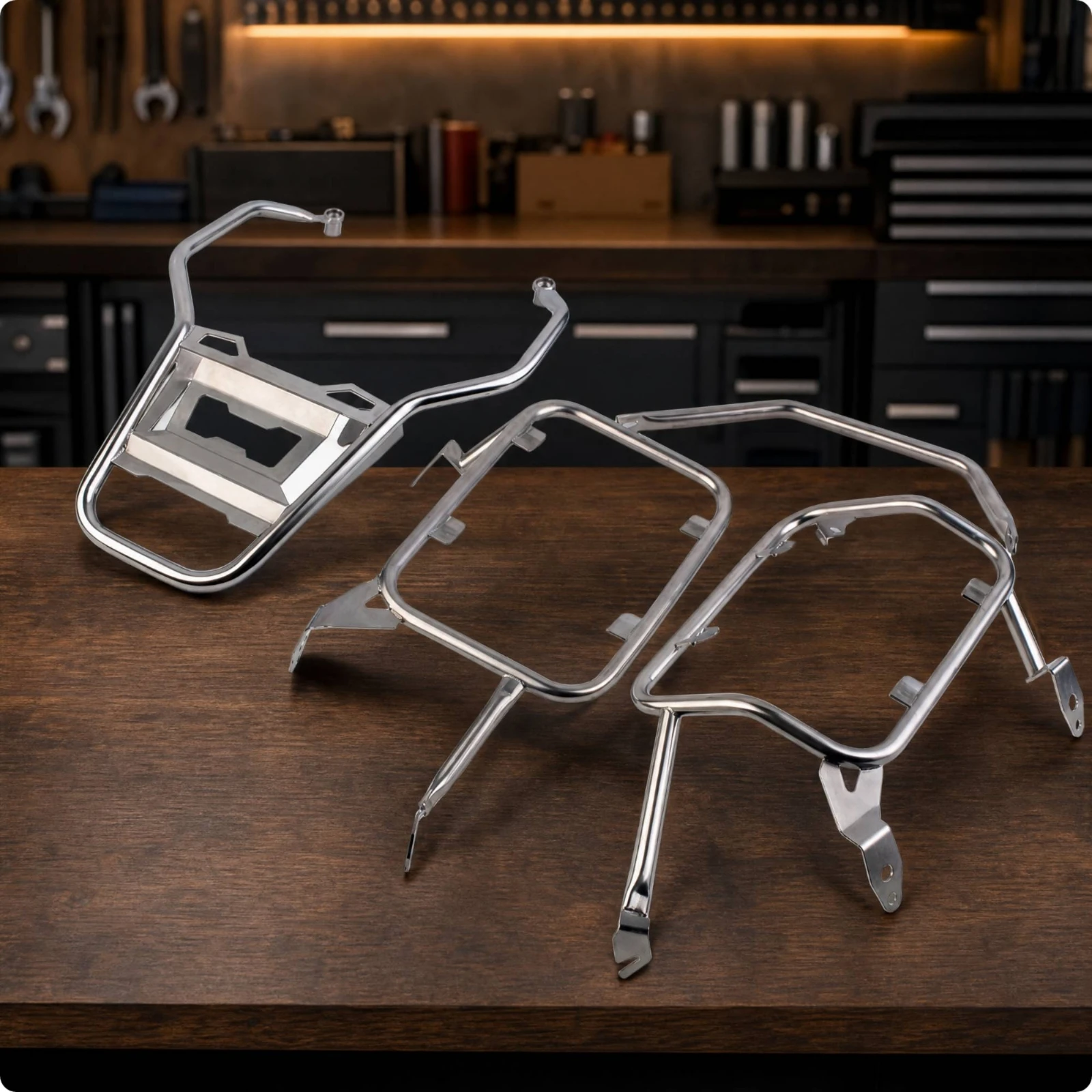 German-Engineered Motorcycle Luggage Rack Silver-Finish Motorcycle Luggage Rack with Support Bracket Easy to Install Streamlined