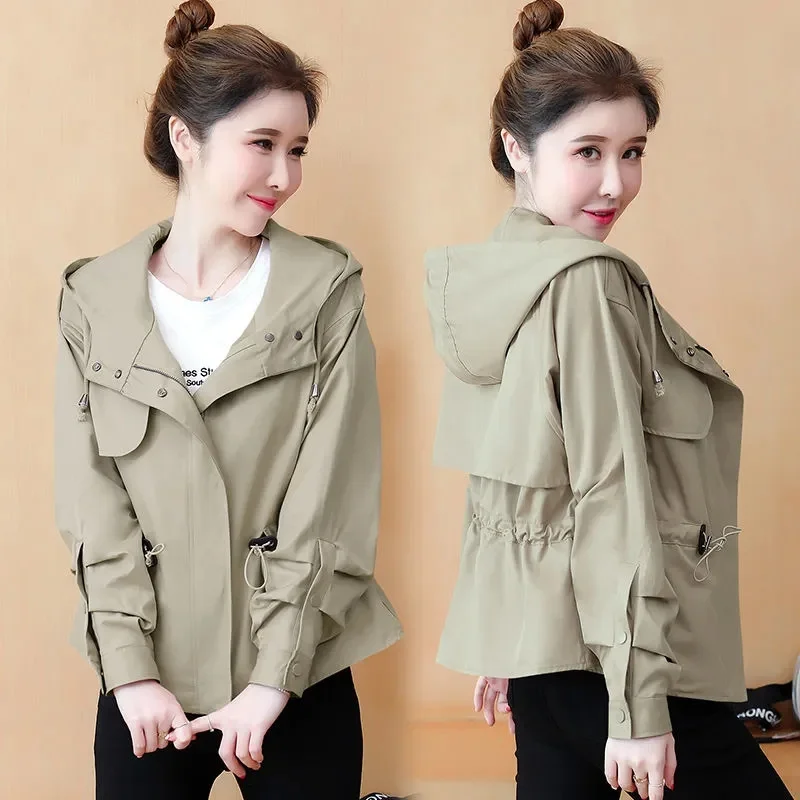 

Autumn Women Jacket Long Sleeve Casual Basic Coat Hooded Pocket Zipper Jackets 2023 New Female Windbreaker Loose Outwear