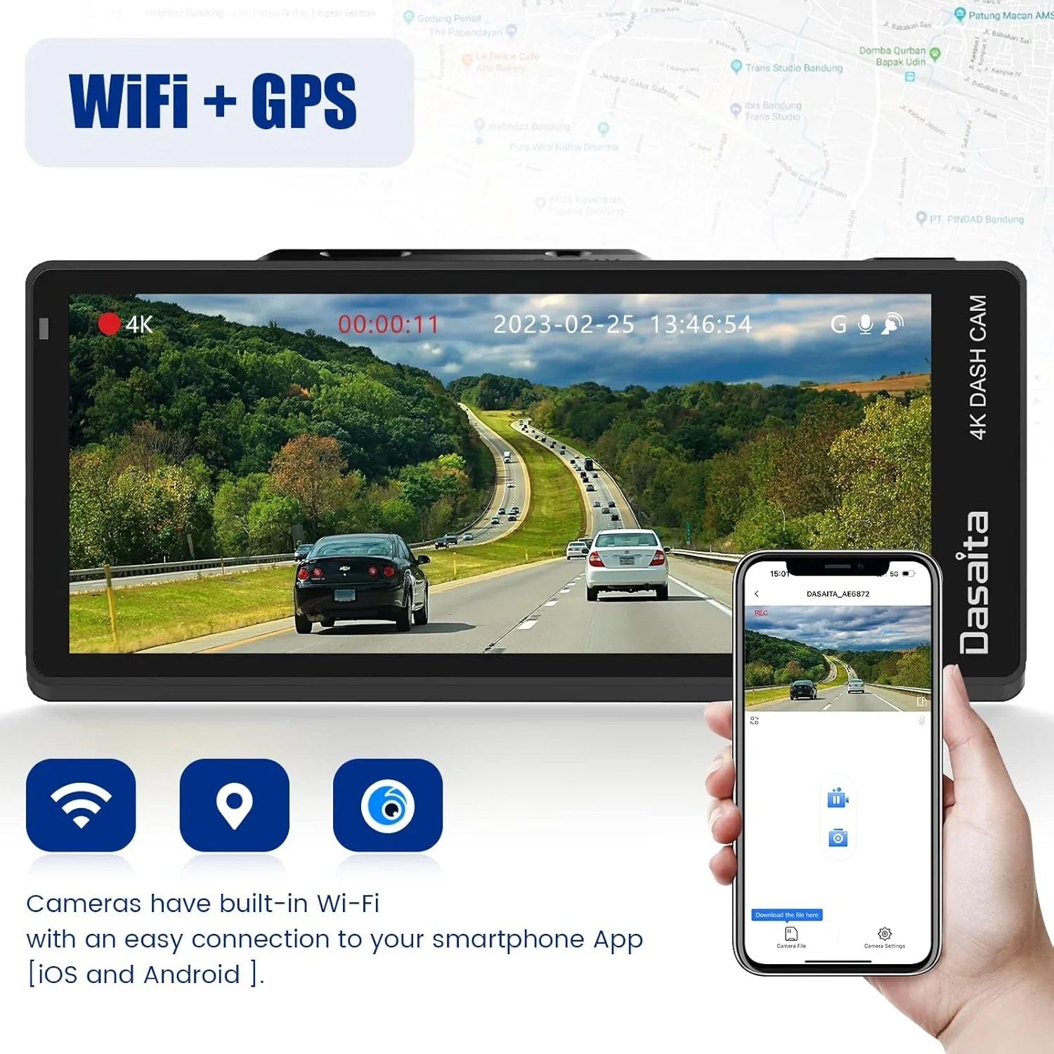 

Dasaita Dual Lens Dashboard Camera 4K Video Recorder Night Vision For Front Rear Loop Recording For Tacoma Tundra Corolla Cars