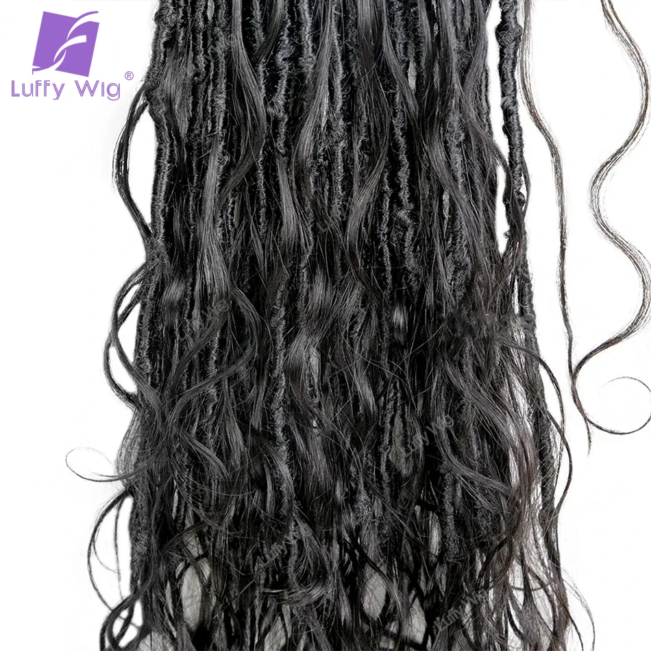 Crochet Goddess Boho Locs with Human Hair Curls Pre-looped Synthetic Braids Hair Extensions Braiding Hair For Black Women Luffy