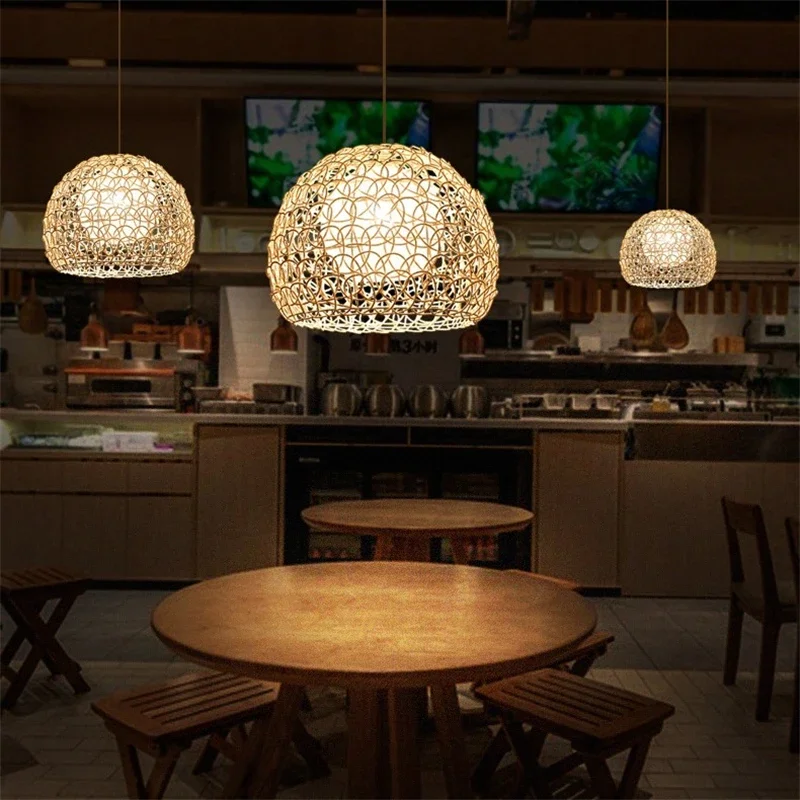 Imagem -02 - Nordic Mão Tecido Rattan Luzes Pingente Idílico Lustre Iluminação Moderna Sala de Estar Decoração Estilo Chinês Bambu Luminária