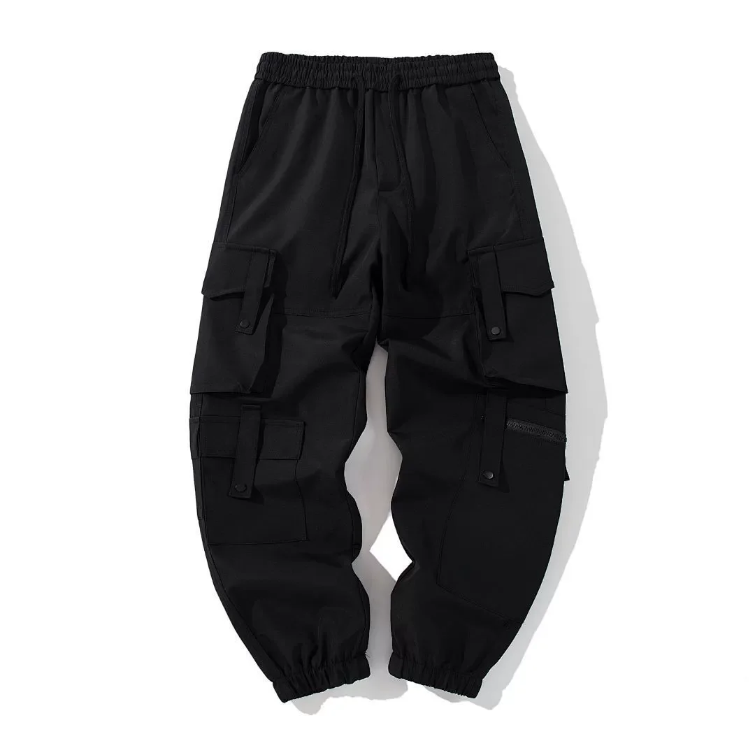 Men's Techwear Cargo Pants 2026 Tactical Functional Joggers Pants Streetwear Multi-Pocket Harem Trousers Black Elastic Waist