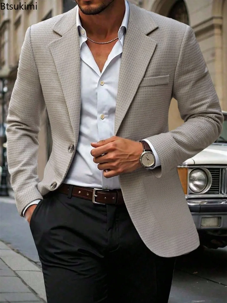 

2026 Spring New Men's Leisure Suit Jackets Casual Solid Color Button Lapel Jacket Coat for Men Vintage Loose Comfortable Coats