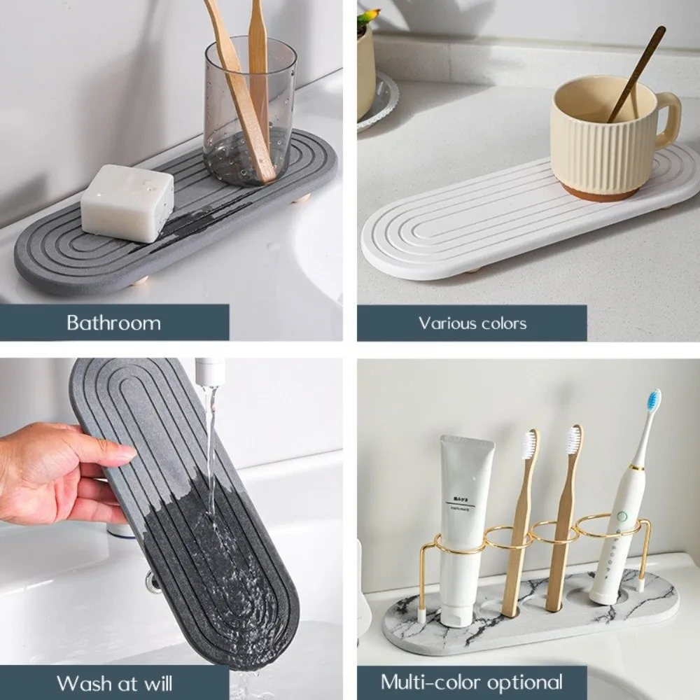Non Slip Diatom Mud Sink Tray Molds Resistant Diatomaceous Moisture Wicking Tray Instant Dry Draining Board Soap Storage