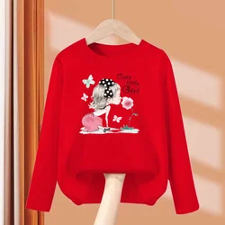 2-13 Year Old Girls Long sleeved Tops Flower & Butterfly Fashion T-shirt Autumn Cartoon Clothing Little Girl Brand Tees