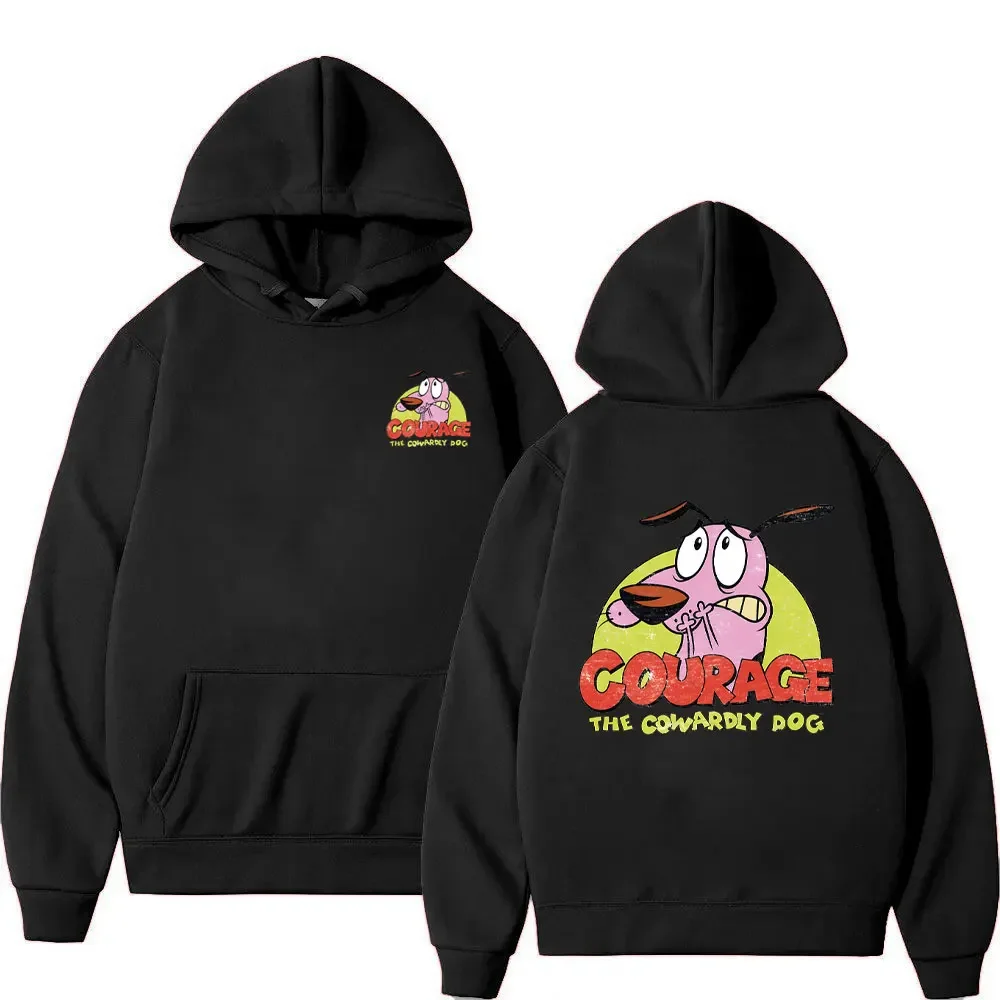 2025 Courage The Cowardly Dog Толстовки с логотипом Двусторонний принт Унисекс Модный принт Толстовка с длинными рукавами Симпатичная женская толстовка 90-х