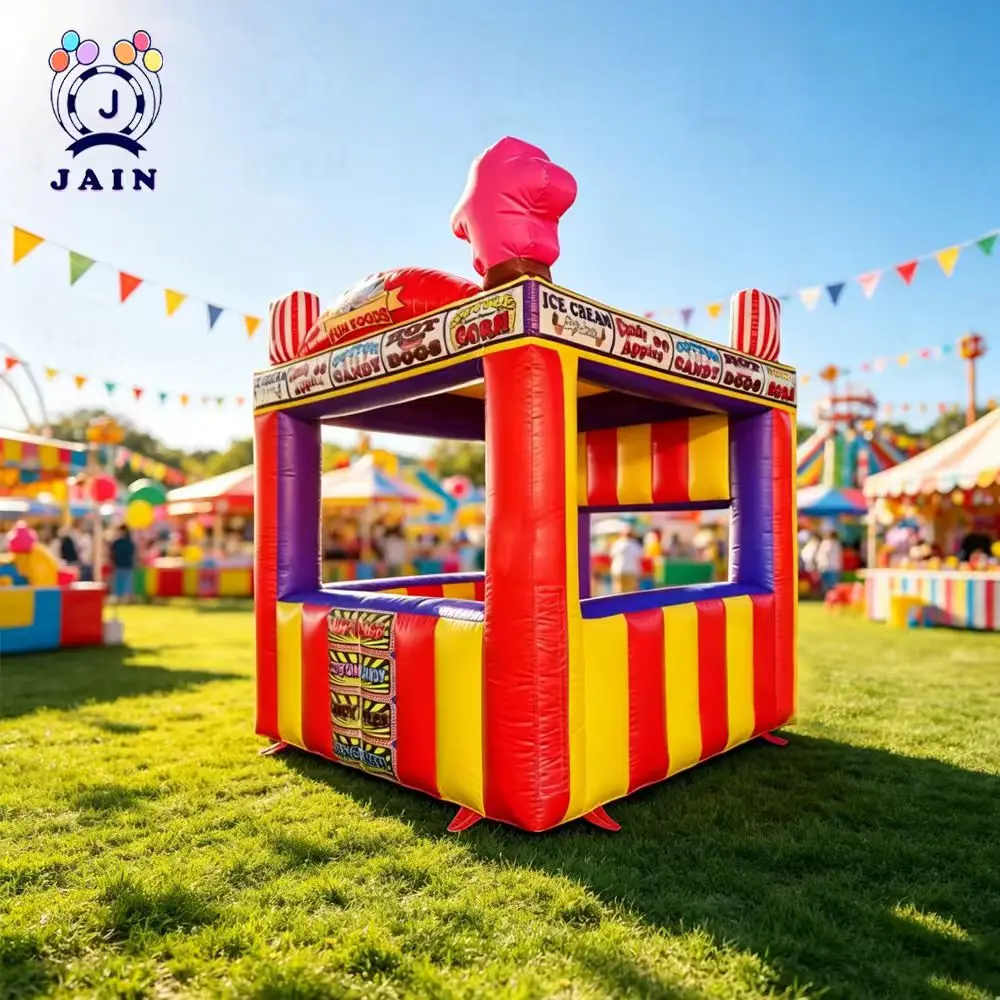 3M Inflatable Carnival Oxford or PVC Treat Shop with Foldable Curtain Concession Stand Fast Food Cabin Booth Ticket Stall