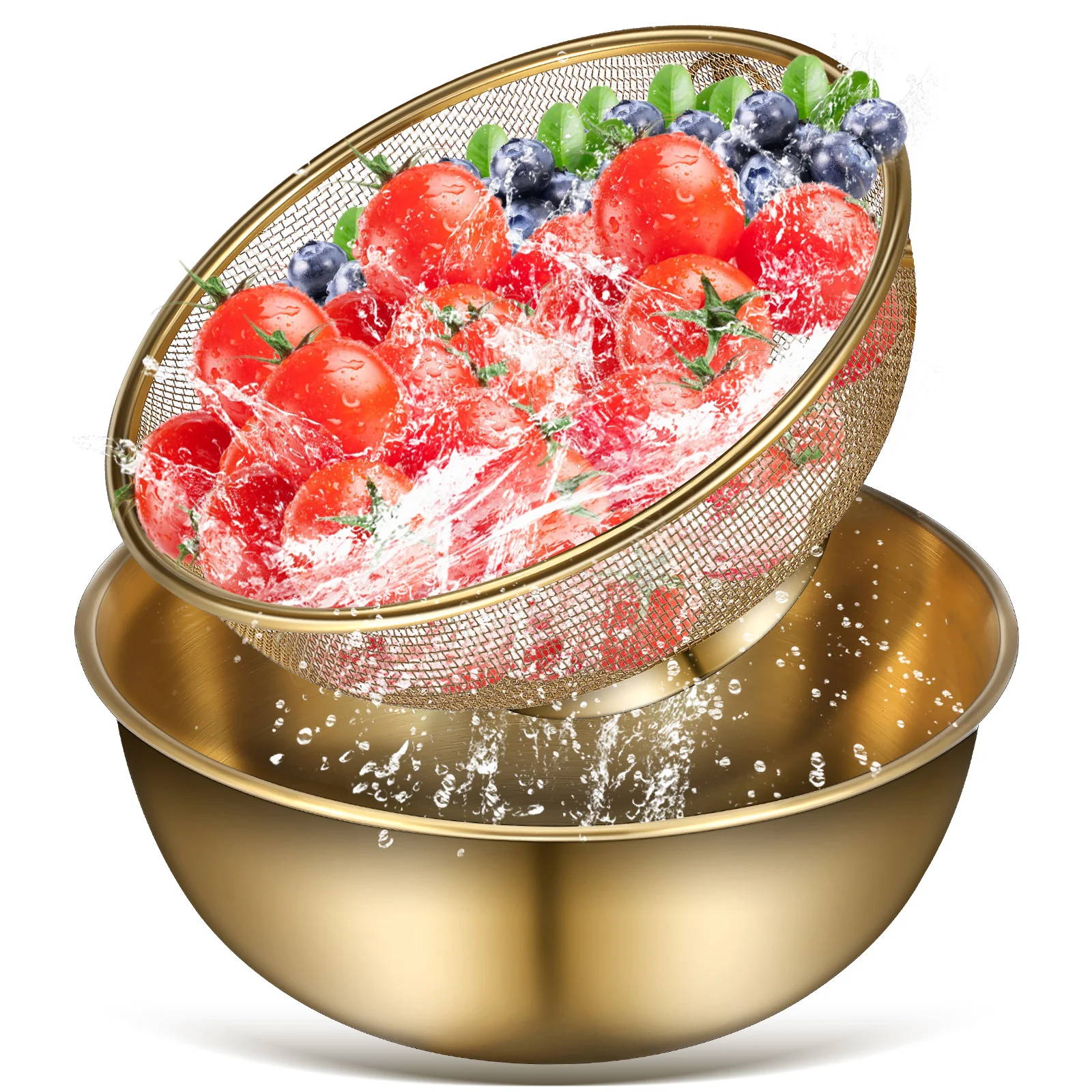 

2 Pcs Basket Multifunctional Drainage Bowl Rice Drainer Metal Colander Golden Fruit