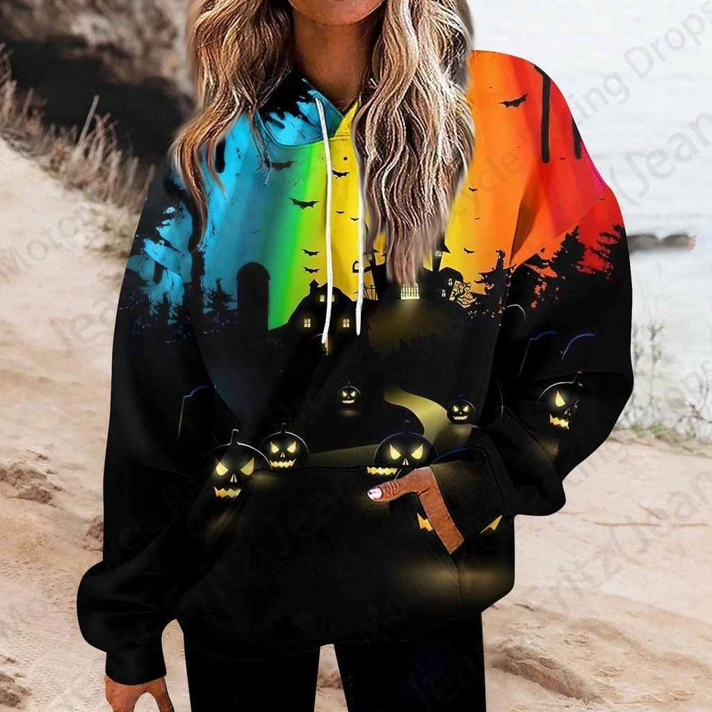 Happy Halloween 3d Print Hoodie Women Fashion Oversized Hoodies Women Sweats Halloween Hoodie Sweatshirt Women Tracksuits Coat