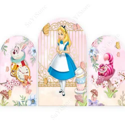 Alice In Wonderland Arch Photo Backdrop Arched Wall Girls Birthday Party Cheshire Cat & White Rabbit Photography Background